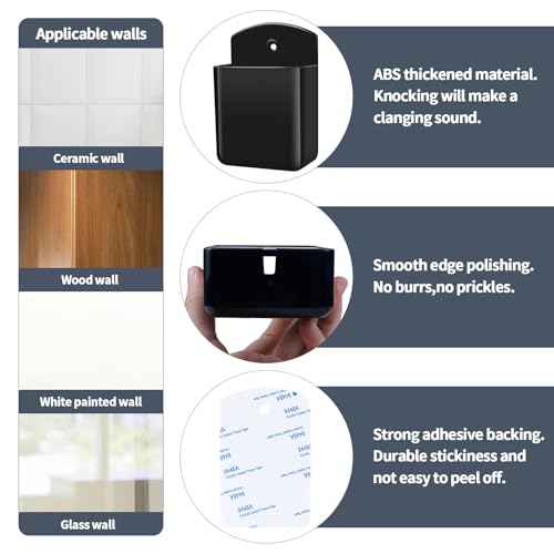 2 PCS Remote Control Holders Wall Mount, Self Adhesive TV Air Conditioner Remote Control Holder, Wall Mount Storage Box Organizer Wall Pen Holder Storage for Home Office School (Black, 2)