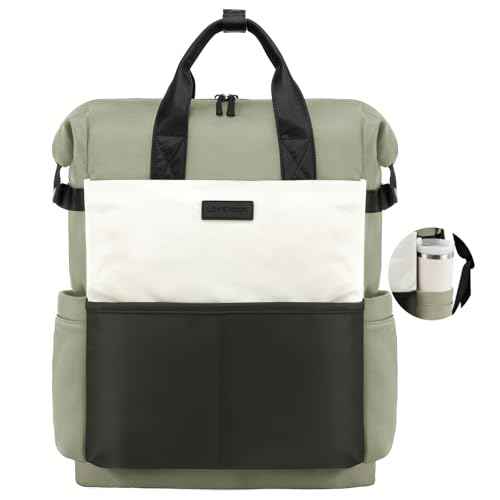 LOVEVOOK Laptop Backpack for Women, 17.3 Inch Work Travel Backpack Purse for School College Bookbag for Teen Girls Cute Computer Bag for Teacher Nurse Business, Green-Beige
