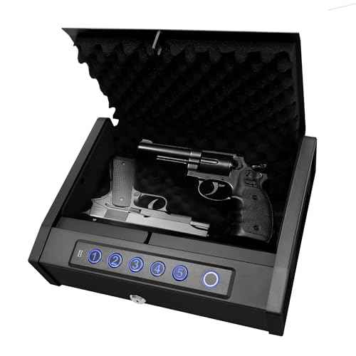 Biometric Gun Safe for Handgun, Desk Pistol Safe Hidden Hand Gun Lock Box Storage for Nightstand Finger Print Quick Access Bedside