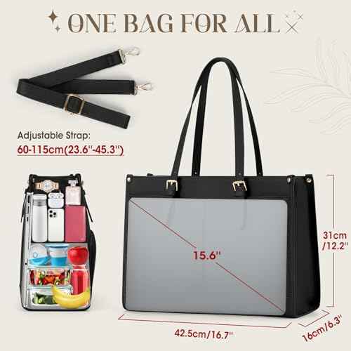 Lunch Tote Bag for Women 15.6 Inch Laptop Bag with Insulated Lunch Compartment Leather Quilted Computer Tote for Teacher Work