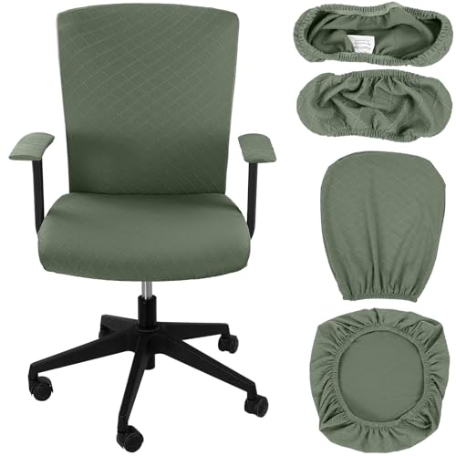 Olive Green 4-Piece Office Chair Cover Set (Seat, Back, Armrest Pads) by Tallew