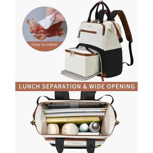 LOVEVOOK Lunch Backpack for Women, 15.6 Inch Laptop Bag with Insulated Cooler Lunch Box, Work Backpack for Teacher Nurse, Travel Backpack Lunch Bag for Camping Picnic Daily Use