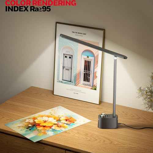 Honeywell Upgraded LED Desk Lamp - H01 Pro Sunturalux¢â Foldable Desk Light with USB A+C Charging Ports, 3 Color Modes Dimmable Table Lamp for Home Office Reading(Black)