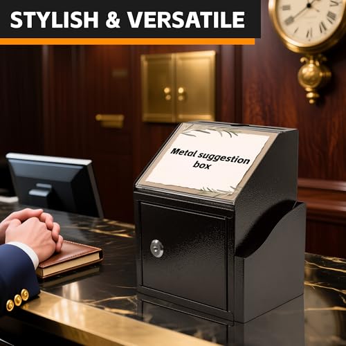 Black Suggestion Box with Lock and Slot - Wall-Mounted or Countertop Donation & Comment Box