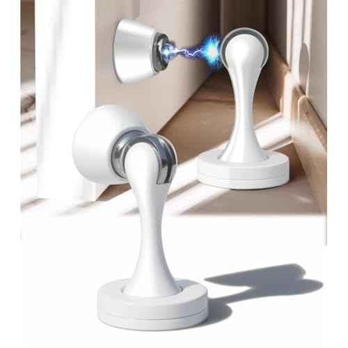 Solid Mental Magnetic Door Stop, Wall Mounted, White, 2 Pack
