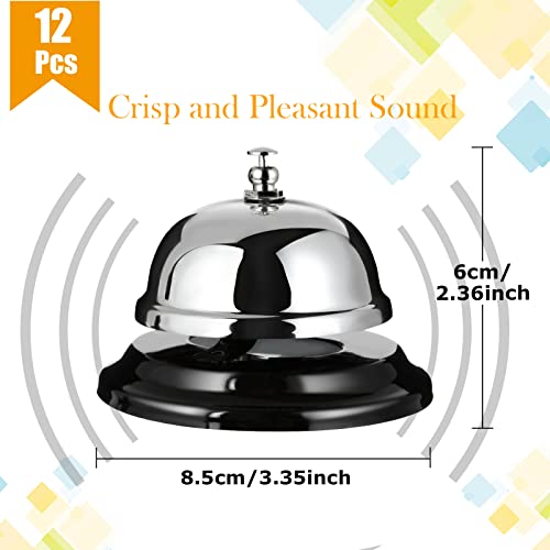 12PCS 3.35 Inch Metal Service Bell for Reception Kitchen Restaurant & Pet Training - Silver