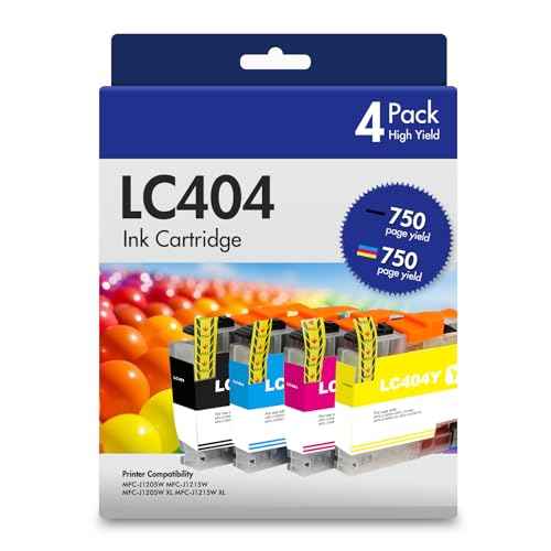 LC404 MFC-J1205W LC404XL Ink Cartridges for Brother Printer LC 404XL 404 XL for MFC-J1205W MFC-J1215W MFC J1205W J1215W - 4 Pack High Yields Black Cyan Magenta Yellow