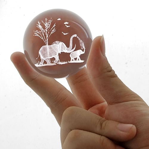 VSKIKRIS 60mm 3D Elephant Crystal Ball Paperweight with Stand - Elephant Gifts, Listing: Elephant_006