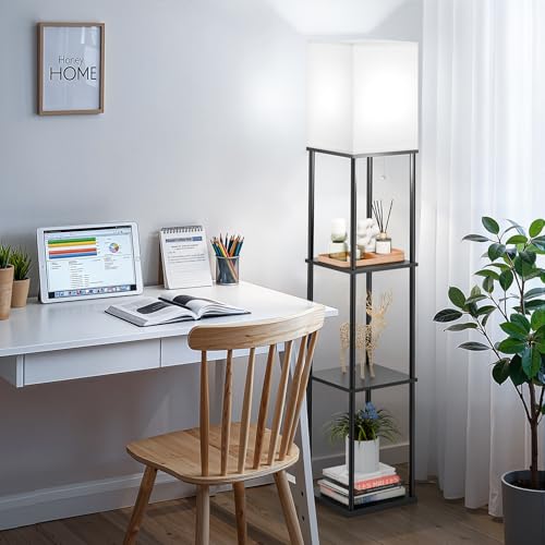 Black SHINE HAI Floor Lamp with Shelves - Modern 3-Tier Square Shelf Lamp