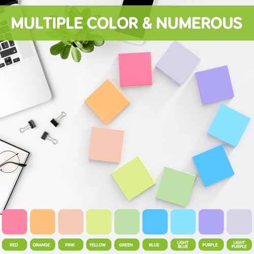 Stick Notes 3x3, Bright Color Stick Notes, 18 Pads, Super Sticky & Recyclable, for Home, Office, School