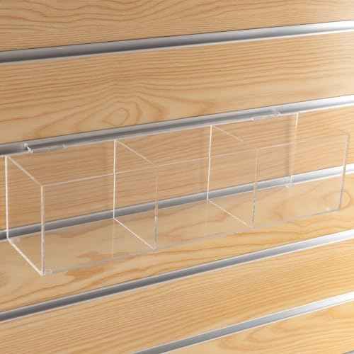 CiaoHER Slatwall Acrylic Retail Tray Rectangular Clear Dump Bin Merchandise Storage Organizer Caddy for Slatwall Displays, 16"x4"x4" (3 compartments)