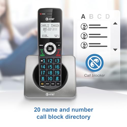 AT&T GL2101-2 DECT 6.0 2-Handset Cordless Home Phone with Call Block, Caller ID, Full-Duplex Handset Speakerphone, 2" White Backlit Display, Lighted Keypad (Graphite & Black)