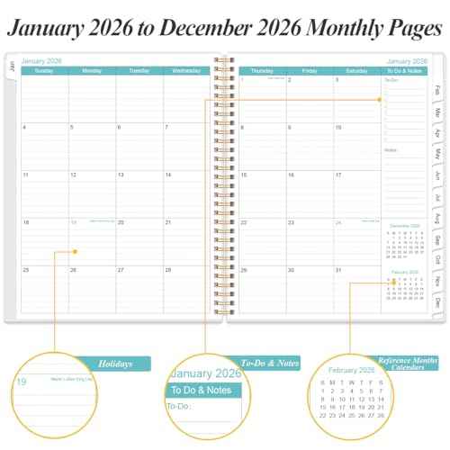 Daily Planner 2026 Full Page Per Day- 2026 Daily & Monthly Planner from January 2026 to December 2026, Day Planner 2026 with 12 Months Tabs, 8.5" x 11", Pink Flowers