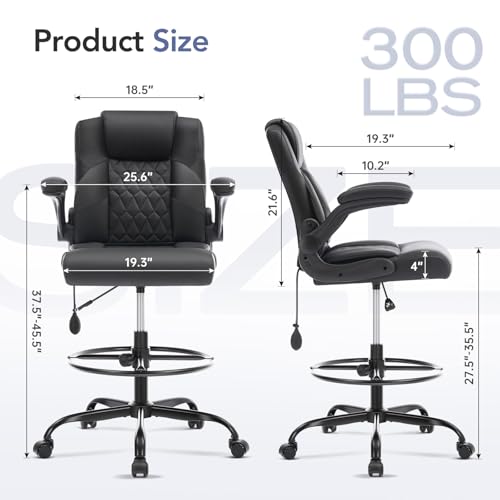 Morkprism Black Drafting Chair Tall Office Chair for Standing Desk, Height Adjustable with Inflatable Lumbar