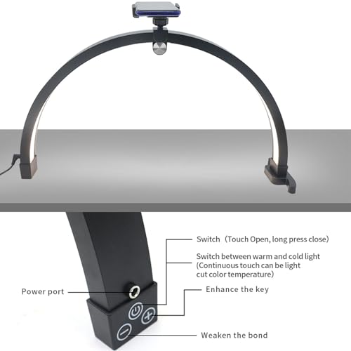 Half Moon Nail Desk Lamp, 20 Inch 1500LM 3200?5600K Dimmable Lash Light with Phone Clip Foldable Touch Control Led Nail Tech Lamp for Eyelash Extension, Tattoo, Manicure (US Plug)