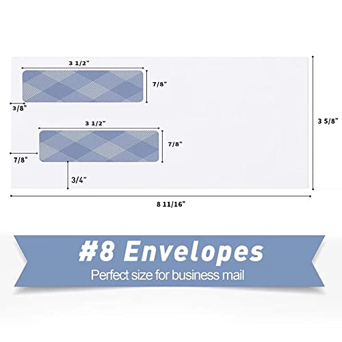 PANDRI 500 Pack #8 Double Window Self-Seal Envelopes with Security Tint