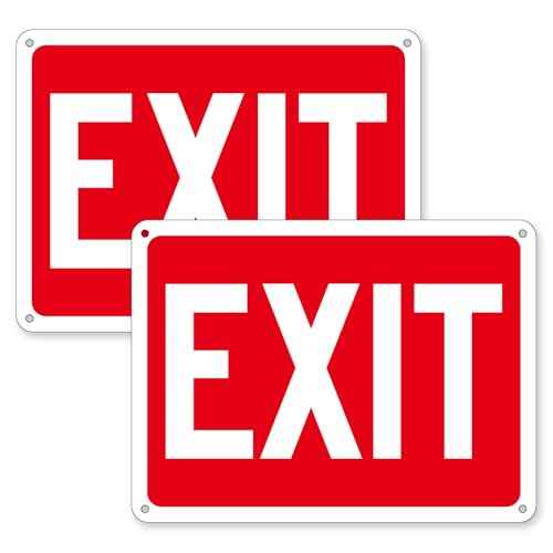 (2 Pack) Exit Signs, Aluminum Exit Sign with Red Background, Exit Sign for Door and Wall Mount - High Visibility Reflective Safety Signs, Easy to Install (Red Exit Signs, 8 x 6 inches Small)