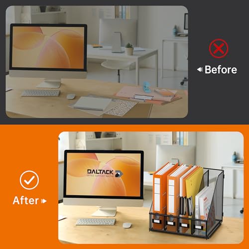DALTACK Black 4-Slot Metal Magazine File Holder - Desk Organizer