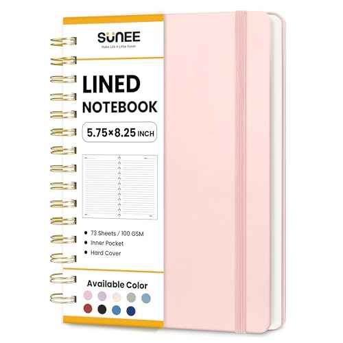 SUNEE Journaling Notebooks, A5 Lined Spiral Notebook for Women, 146 Pages College Ruled Hardcover Notebook for Work, Note Taking, Journaling and Office School Supplies, A5 - Pink