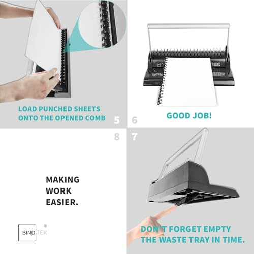 Binditek Binding Machine, 19-Hole, 145 Sheets, Comb Binder Machines with 30 PCS 1/2" Binding Combs, for Letter Size, Fixed Margin