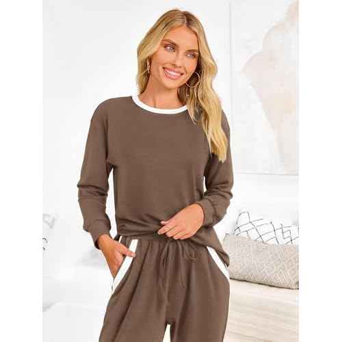 MASCOMODA 2025 Lounge Sets for Women Fall 2 Piece Outfits Tracksuit Jogger Set Long Sleeve Tops and Long Pants with Pockets