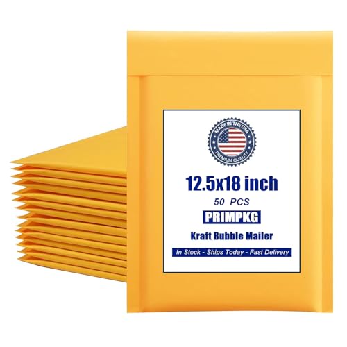 Natural Kraft Bubble Mailer Envelopes, Small Bubble Mailers 12.5x18 Inch, 50 Pack Padded Envelopes, Self-Seal Shipping Envelope,Tear-Resistant Mailing Envelope Padded