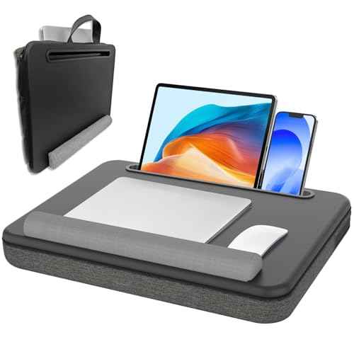 Lap Desk - Portable Laptop Desk Fits up to 15.6 inch Laptops, Wrist Pad, Storage Function, Tablet & Phone Holder, Laptop Stand for Home Office Study (Black & Dark Gray)