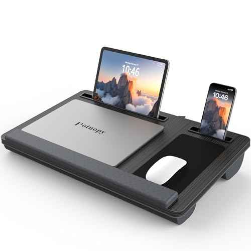 Lap Desk - Up to 17¡± Laptop Tray with Wrist Rest, Portable Handle, Fixed Mouse Pad, Tablet & Phone Slots, Laptop Stand for Bed with Cushion (Black)