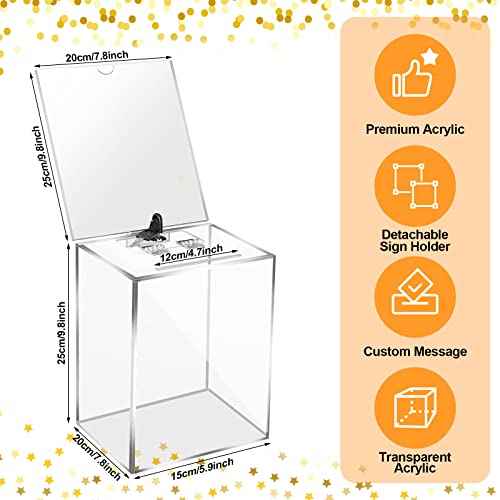 Large Acrylic Donation Box with Lock, Sign Holder - Clear Ballot Box 5.9 x 7.8 x 9.8 Inches