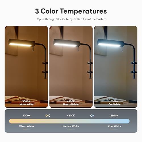VONLUCE Rustic Desk Lamp, Adjustable Industrial Style Metal Table Lamp, 3 Color Temperatures LED Reading Lamp for Living Room Bedroom Office, Black