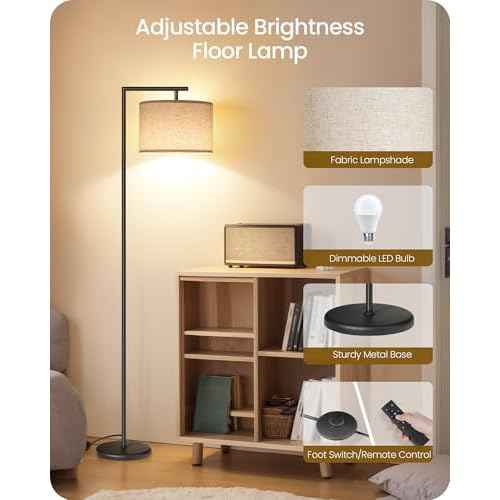 Modern Dimmable Floor Lamp for Living Room with Adjustable Color Temperature LED Bulb, ARC Standing Lamp with Remote Control, Tall Reading Lamp for Bedroom, Office, Black, E11LD05