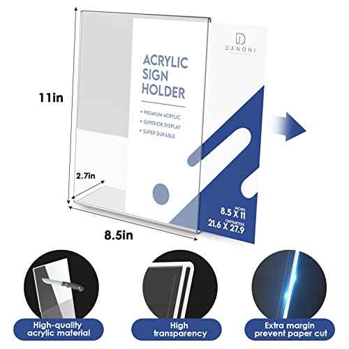 Clear Acrylic Sign Holder - 12Pack 8.5x11'' Flyer Document Brochure Display Holder with Vertical Slant Back for Office Desktop - Plastic Paper Holders for Restaurant Tabletop