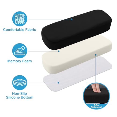 Smiry Black Memory Foam Armrest Pads for Office Chair - Non-Slip Velvet Covers, 2 Pack