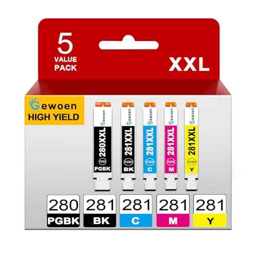 TS9521C Ink PGI-280 CLI-281 XXL Compatible Ink Replacement for Canon 280 280XL 281 281XL Ink Cartridges Work for PIXMA TS9521C TS702A TR8620 TR8600 TR7520 TR8620a TS6220 TR8520 Printer (5 Value Pack)