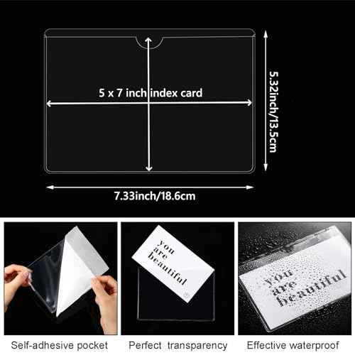 Outus 200 Pack Self Adhesive Label Pockets Bulk Plastic Labels Holders for Storage Bins Clear Classroom Nameplate Sleeves Index Card Tote Photos Waterproof Protect Office(5x7 Inch)