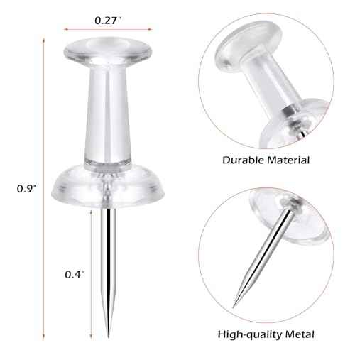 200 Pcs Push Pins Tacks, Thumb Tacks for Wall, Clear Plastic Head, Steel Point, Decorative Push Pins, Standard Thumb Tacks for Bulletin Board, Corkboard, Map, Calendar, Photo, Home, Office