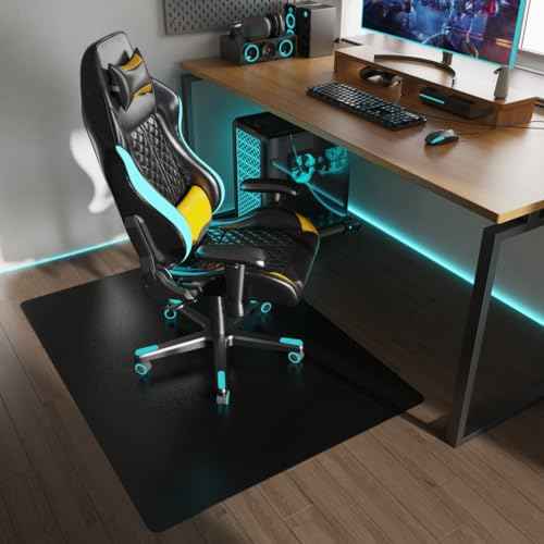 Chair Mat for Hardwood Floor, 48" x 36" Easy Glide Desk Chair Mat for Rolling Chair, Anti-Slip Floor Protector Computer Desk Mat, Vinyl Floor Mat for Gaming Room Home Office, Black