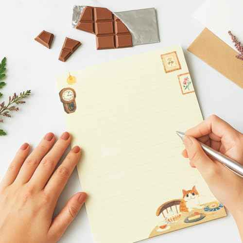 72 Pieces Cute Cat Writing Paper and Envelopes, 8.3x5.6 Inch Stationery Set, 48 Lined Sheets & 24 Envelopes, Kitty Design for Letters, Invitations, Gifts, Holidays, Party Notes