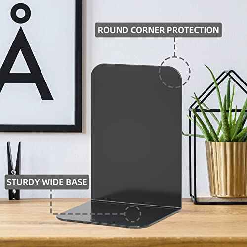VFINE Bookends 1 Pair, Black Metal Book Ends, Heavy Bookends for Shelves, Book Stopper for Heavy Books, Book Organizer for Home Office School Supplies