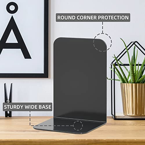 VFINE Black Metal Bookends 1 Pair Heavy Duty Shelving Organizer for Home Office