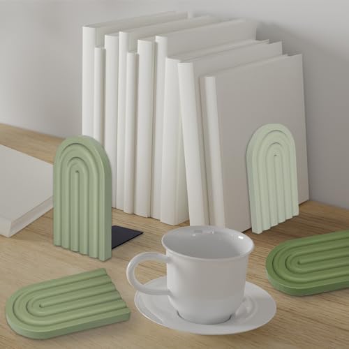 Boho Wooden Rainbow Bookends - Sage Green Arch Decor, Set of 4