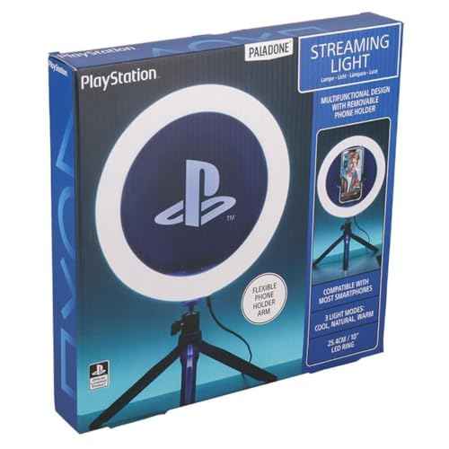 Paladone PlayStation Streaming Light - Officially Licensed Adjustable Ring Light with Phone Holder, 3 Light Modes, Warm, Cool & Neutral, Gift for Boys