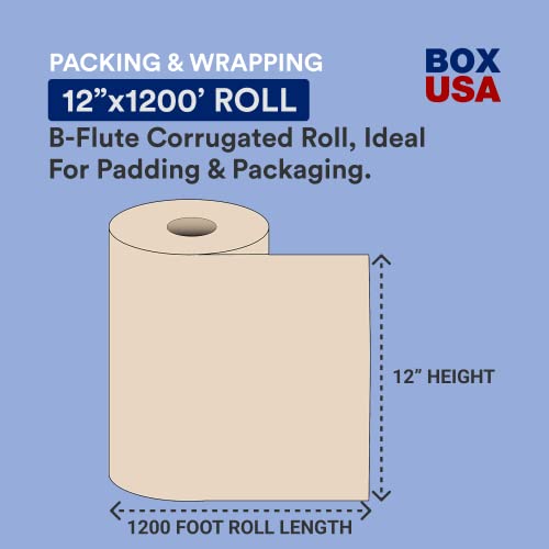 BOX USA Moving Paper Rolls Kraft, 12" x 1200' 1-Pack | Recycled Paper Roll for Packing, Shipping and Storage