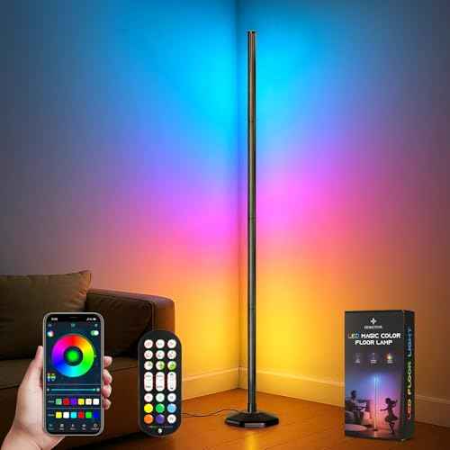 DomeStar Smart RGB Corner Floor Lamp, Bright LED Tall Modern Floor Lamp with APP and Remote, 16 Million Color Changing Sync with Music Sync and Timing for Living Room, Bedroom, Party, Christmas Decor