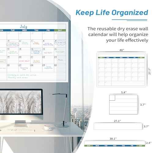 Large Dry Erase Calendar - Undated 1 Month Dry Erase Calendar for Wall, 40" x 28", Erasable & Reusable Laminated Dry Erase Wall Calendar with 10 Round Stickers, Large Space for Office