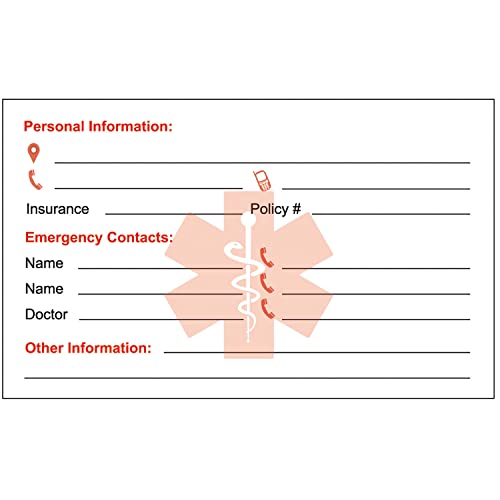 Emergency Medical Information Card Pack of 5 – Personal Health ID Wallet Cards