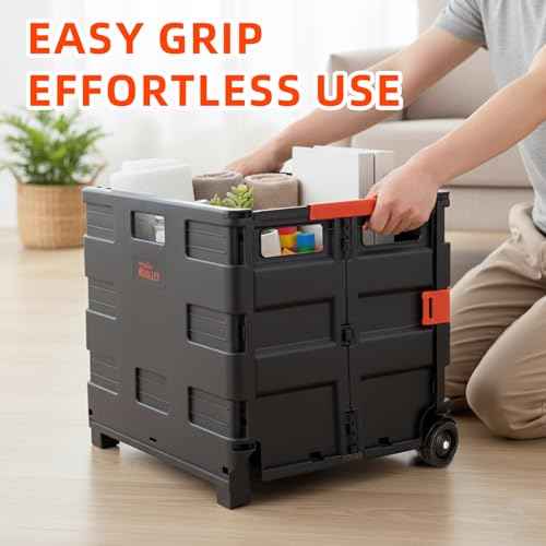 JJRING Folding Rolling Crate, Portable Utility Cart, Collapsible Handcart Shopping Trolley, Rolling Crate with Wheels for Teacher, Grocery, Office and Luggage