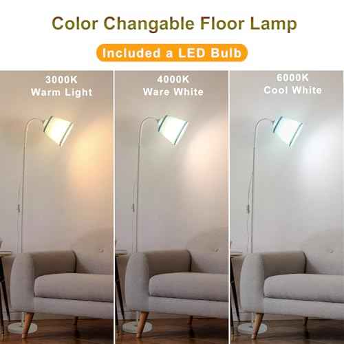 AoMck Floor Lamp for Living Room, Industrial FloorLamps with Adjustable Gooseneck Bendable, 2 in 1Reading Table Lamps for Living Room Bedroom Office12W Bulb Included (W+Green Shade)