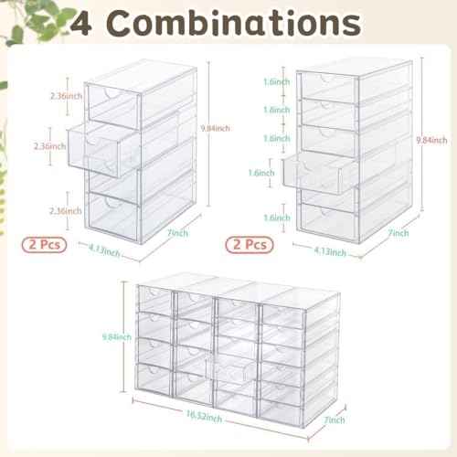 Acrylic Organizer with Drawers | 20 Drawers 4 Sets | Desk Organizer and Storage, Clear Makeup Organization, For Office/Art Supply/Craft Storage and Organization