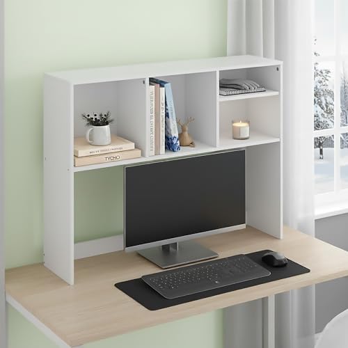 Furevol Hagen Desktop Bookshelf Hutch, 37W x 28.7H x 9.4D in, White - 4-Shelf Desk Organizer